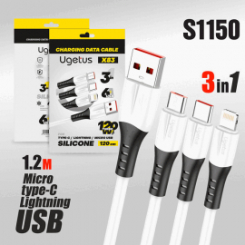 Кабель USB Micro/Type-C/Lightning Ugetus X83 3в1 силиконовый 1,2м