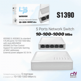 Сетевой коммутатор 5 портов WR05N (10/100/1000Mbps)