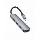 Переходник Type-C на HDMI+USB3.0+USB2.0*2+PD HOCO HB27 (серый)