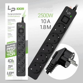 Сетевой фильтр удлинитель LP1005 5р. С/З 10А с выкл. 1.8м (black)